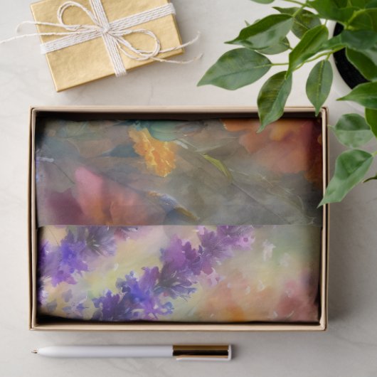 Waterverf Marigolds Lavendel Garden Decoupage Tissuepapier (Geschenk)