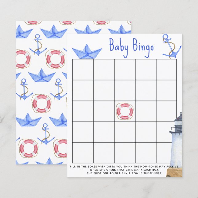 Waterverf Marine - Baby shower Bingo spel (Voorkant / Achterkant)