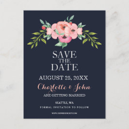 Waterverf marine Blush Floral Elegant Wedding Aankondigingskaart