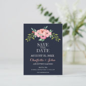 Waterverf marine Blush Floral Elegant Wedding Aankondigingskaart (Staand voorkant)