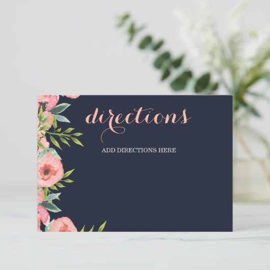 Waterverf marine Blush Floral Elegant Wedding Informatiekaartje (Staand voorkant)