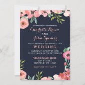 Waterverf marine Blush Floral Elegant Wedding Kaart (Voorkant)