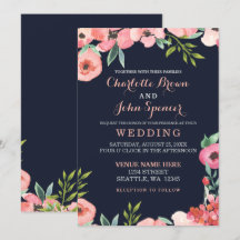 Waterverf marine Blush Floral Elegant Wedding