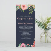 Waterverf marine Blush Floral Elegant Wedding Programmakaart (Staand voorkant)