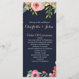 Waterverf marine Blush Floral Elegant Wedding Programmakaart