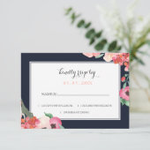 Waterverf marine Blush Floral Elegant Wedding RSVP Kaartje (Staand voorkant)