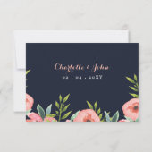 Waterverf marine Blush Floral Elegant Wedding RSVP Kaartje (Achterkant)