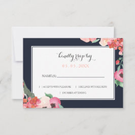 Waterverf marine Blush Floral Elegant Wedding RSVP Kaartje