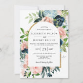 Waterverf marine Blush Gold Floral Arched Wedding Kaart (Voorkant)