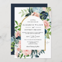 Waterverf marine Blush Gold Floral Arched Wedding 