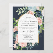 Waterverf marine Blush Gold Floral Arched Wedding Kaart (Voorkant)