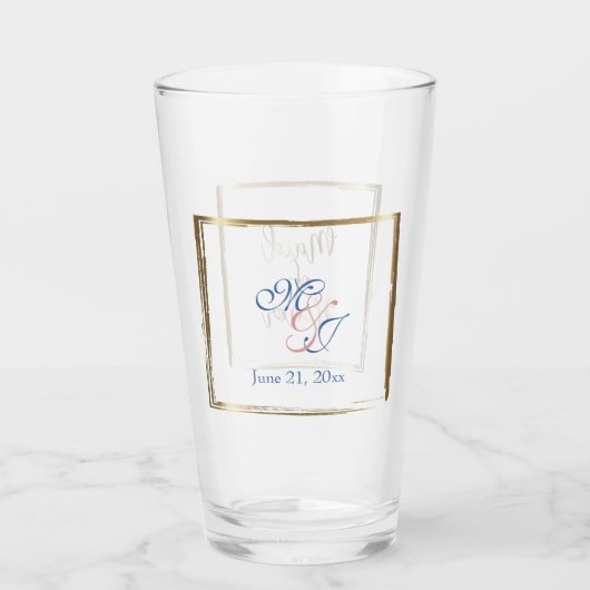Waterverf marine & Blush Maid of Honor Glas (Achterkant)