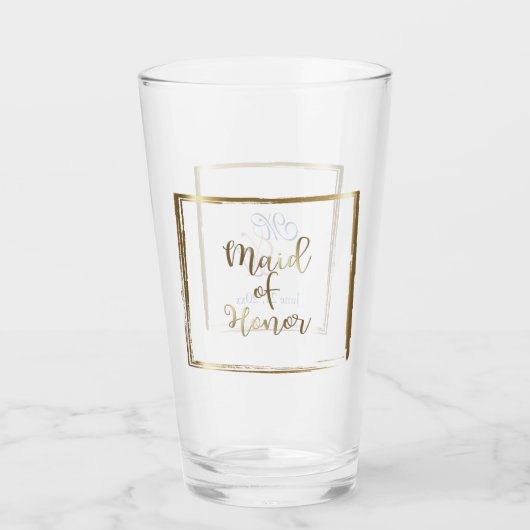 Waterverf marine & Blush Maid of Honor Glas (Voorkant)