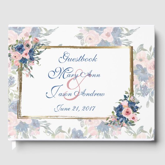Waterverf marine & Blush Wedding Gastenboek (Voorkant)