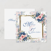 Waterverf marine & Blush Wedding Kaart (Voorkant / Achterkant)