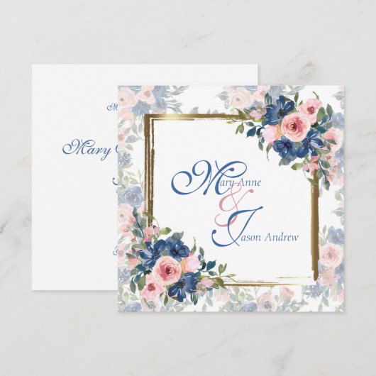 Waterverf marine & Blush Wedding Kaart (Voorkant / Achterkant)