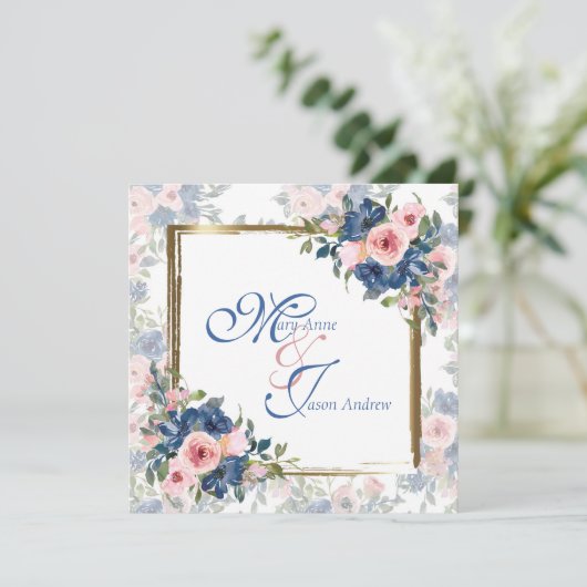 Waterverf marine & Blush Wedding Kaart (Staand voorkant)