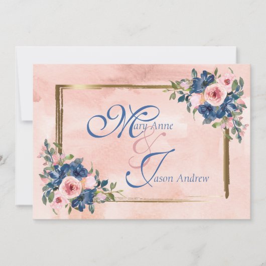 Waterverf marine & Blush Wedding Kaart (Voorkant)