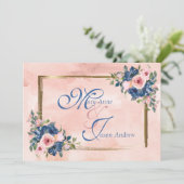 Waterverf marine & Blush Wedding Kaart (Staand voorkant)