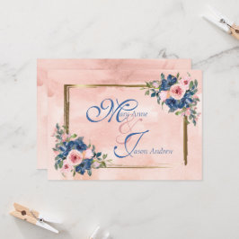 Waterverf marine & Blush Wedding Kaart