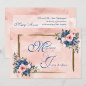 Waterverf marine & Blush Wedding Kaart (Voorkant / Achterkant)