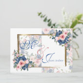 Waterverf marine & Blush Wedding Kaart (Staand voorkant)
