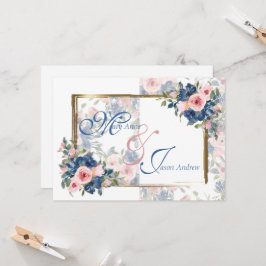 Waterverf marine & Blush Wedding Kaart