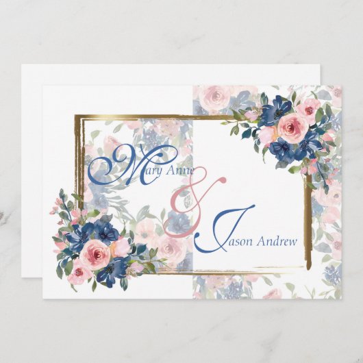 Waterverf marine & Blush Wedding Kaart (Voorkant / Achterkant)