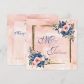 Waterverf marine & Blush Wedding Kaart (Voorkant / Achterkant)