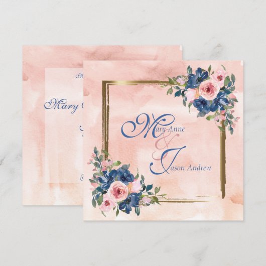 Waterverf marine & Blush Wedding Kaart (Voorkant / Achterkant)