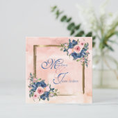 Waterverf marine & Blush Wedding Kaart (Staand voorkant)