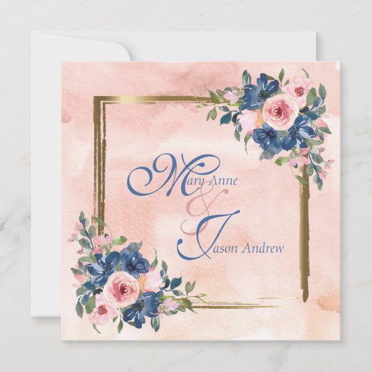 Waterverf marine & Blush Wedding Kaart (Voorkant)