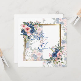 Waterverf marine & Blush Wedding Kaart