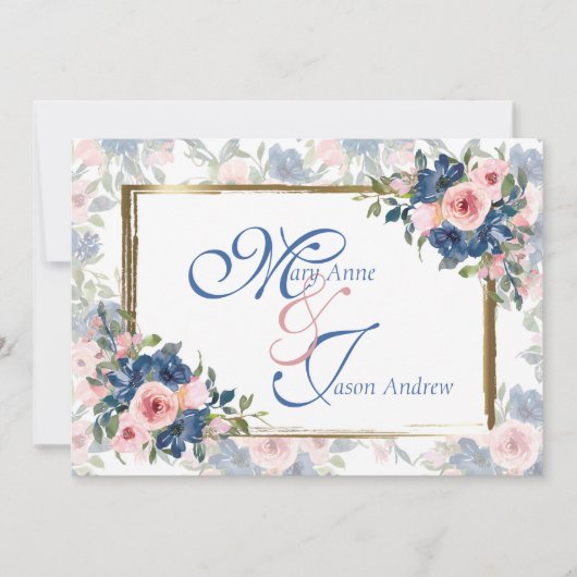 Waterverf marine & Blush Wedding Kaart (Voorkant)