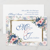 Waterverf marine & Blush Wedding Kaart (Voorkant / Achterkant)