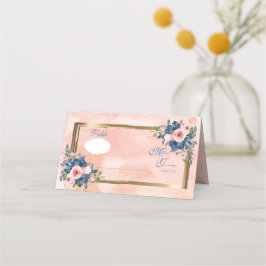 Waterverf marine & Blush Wedding Plaatskaartje