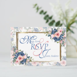 Waterverf marine & Blush Wedding RSVP Kaartje