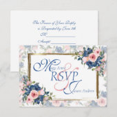 Waterverf marine & Blush Wedding RSVP Kaartje (Voorkant / Achterkant)