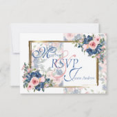 Waterverf marine & Blush Wedding RSVP Kaartje (Voorkant)