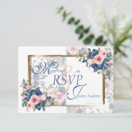 Waterverf marine & Blush Wedding RSVP Kaartje