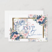 Waterverf marine & Blush Wedding RSVP Kaartje (Voorkant / Achterkant)