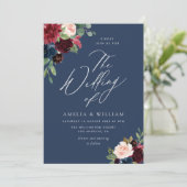 waterverf marine, Bourgondië en blozen bruiloft Kaart (Staand voorkant)