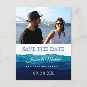 Waterverf marine Deep Blue Photo Save the Date Uitnodiging Briefkaart
