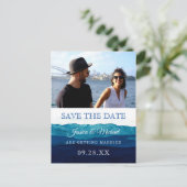 Waterverf marine Deep Blue Photo Save the Date Uitnodiging Briefkaart (Staand voorkant)