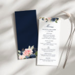 waterverf marine en blozen bloemenbruiloft menu<br><div class="desc">Modern bloemontwerp. Elegante waterverf rozen met navy en blush kleur. U kunt de tekst en kleuren personaliseren.</div>
