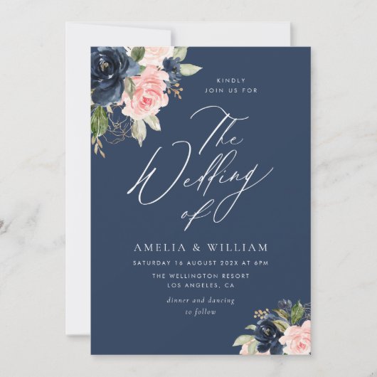 waterverf marine en blozen bruiloft kaart (Voorkant)