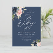 waterverf marine en blozen bruiloft kaart (Staand voorkant)
