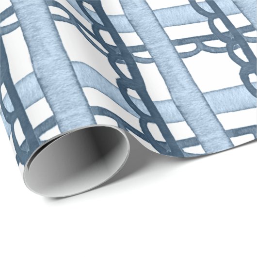 Waterverf Marine en Blue Plaid Cadeaupapier (Rol Hoek)
