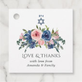 Waterverf marine en Blush Floral Bat Mitzvah Bedankjes Labels (Voorkant)