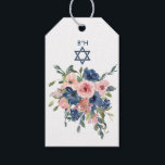 Waterverf marine en Blush Floral Bat Mitzvah Cadeaulabel<br><div class="desc">Trendy blush roze en navy blue floral bat mitzvah gift labels die aan uw gebeurtenisspecificaties kunnen worden aangepast.</div>